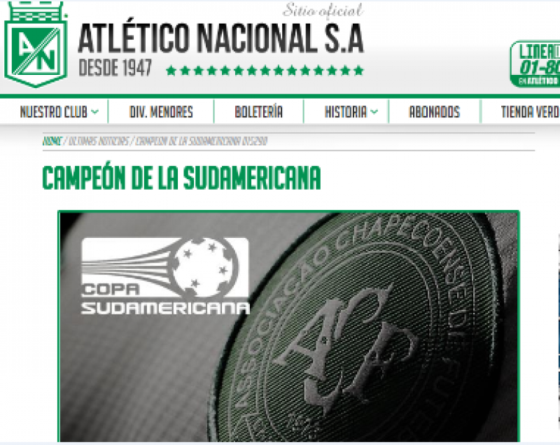 Imagem Ilustrando a Notícia: Atlético Nacional quer que Chapecoense seja declarado campeão