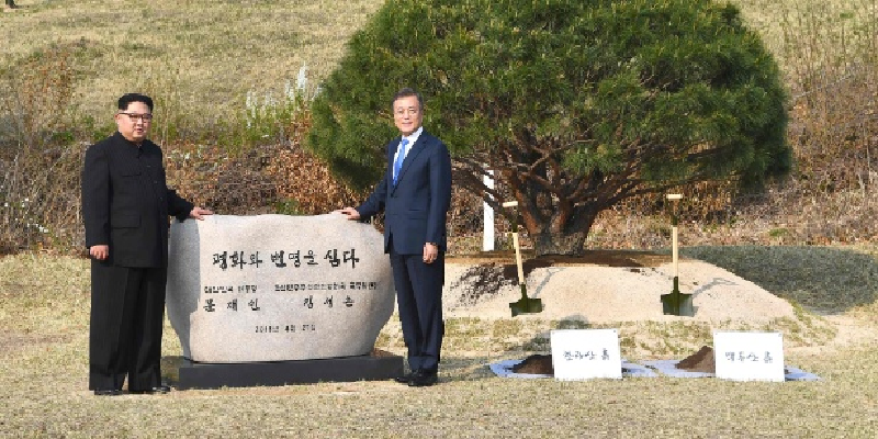 Imagem Ilustrando a Notícia: Líderes das Coreias do Norte e do Sul plantam árvore em cerimônia