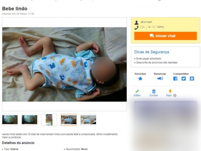 Imagem Ilustrando a Notícia: Pai é preso por anunciar venda de bebê na Internet