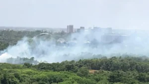 População local indica que um homem ligado a facção teria espalhado fogo nos arredores do parque | Foto: Reprodução