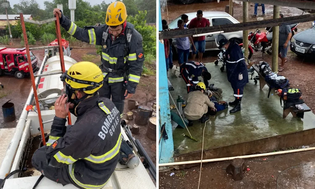De acordo com os bombeiros, o funcionário desmaio dentro do tanque e o dono do lava-jato foi tentar socorrê-lo e passou mal, após inalação de gases tóxicos | Foto: CBMGO