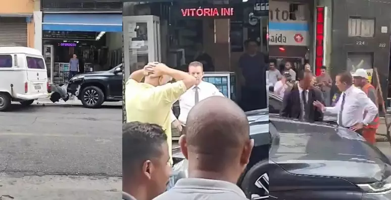 Celso Russomano surta após uma kombi bater em seu carro importado