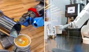 Um braço robô foi filmado montando sozinho um café especial e viralizou no Twitter neste domingo (26/2) | Imagens: Reproduçã/Twitter