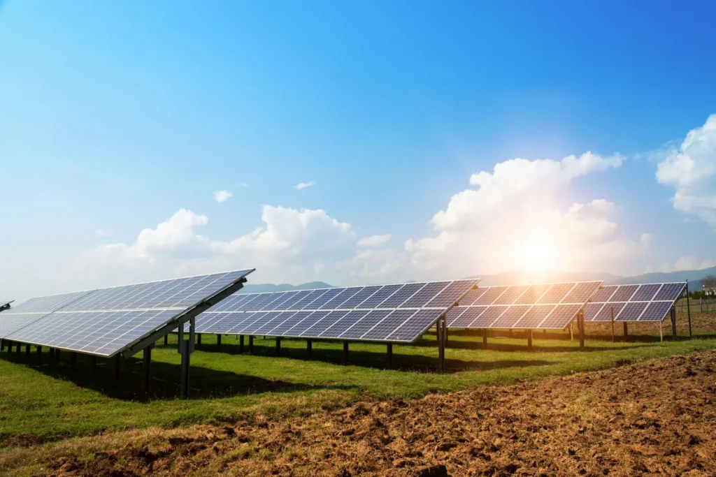 Solar panels, photovoltaic - alternative electricity source - selective focus, copy space