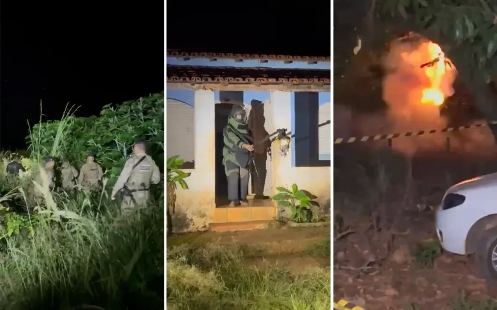 Na chácara foram encontradas 11 armas de fogo, incluindo 4 armas de grosso calibre, munições e explosivos | Foto: PM