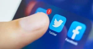 Bishkek, Kyrgyzstan - July 6 2019: Twitter application icon on Apple smartphone screen close-up. Twitter app icon. Social media icon. Social network.
