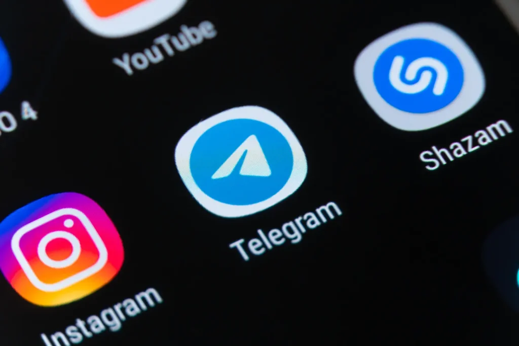 MOGILEV, BELARUS-SEPTEMBER 18, 2019: Smartphone screen with icons of the social network Instagram, Skype, Telegram