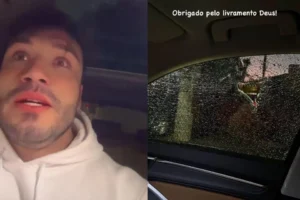 O modelo mostrou o buraco que foi feito na janela do seu carro | Foto: Reprodução