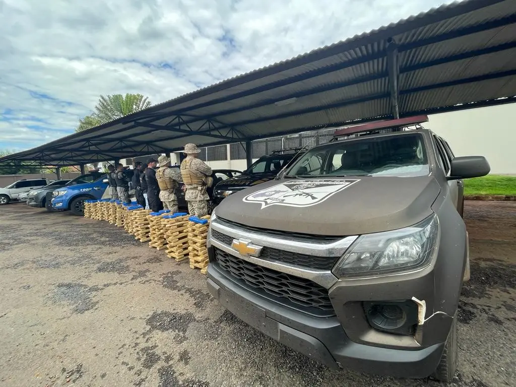 Durante as buscas, foi encontrado cerca de meia tonelada de maconha e também placas adulteradas. | Foto: Divulgação / PM-GO