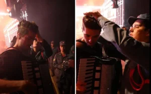 Logo após a dupla perceber que o músico tinha sido atingido, eles paralisaram a apresentação e chamaram os bombeiros. | Foto: Divulgação / Assessoria da dupla
