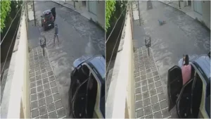 Durante a tentativa policiais saem do carro e conseguem capturar um dos suspeitos | Foto: Reprodução/ vídeo