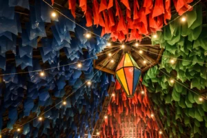 Colorful flags and decorative balloon for the Saint John party, which takes place in June in northeastern Brazil.