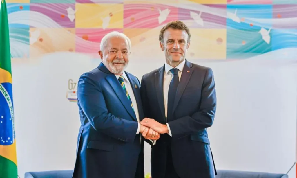 Hiroshima-Japão. 20/05/2023  Presidente Luiz Inácio Lula da Silva com o preidente da França, Emmanuel Macron, na cúpula do G7. Foto Ricardo Stuckert