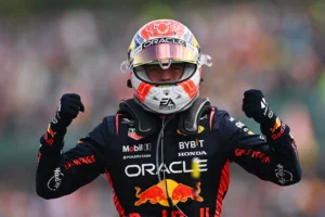 NORTHAMPTON, ENGLAND - JULY 09: Race winner Max Verstappen of the Netherlands and Oracle Red Bull Racing celebrates in parc ferme during the F1 Grand Prix of Great Britain at Silverstone Circuit on July 09, 2023 in Northampton, England. (Photo by Dan Mullan/Getty Images) // Getty Images / Red Bull Content Pool // SI202307090319 // Usage for editorial use only //