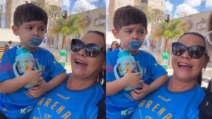 Léo chamou atenção pela sua reação confusa e perdida ao ver a mulher que assemelha a aparência de sua mãe | Foto: Reprodução/Twitter