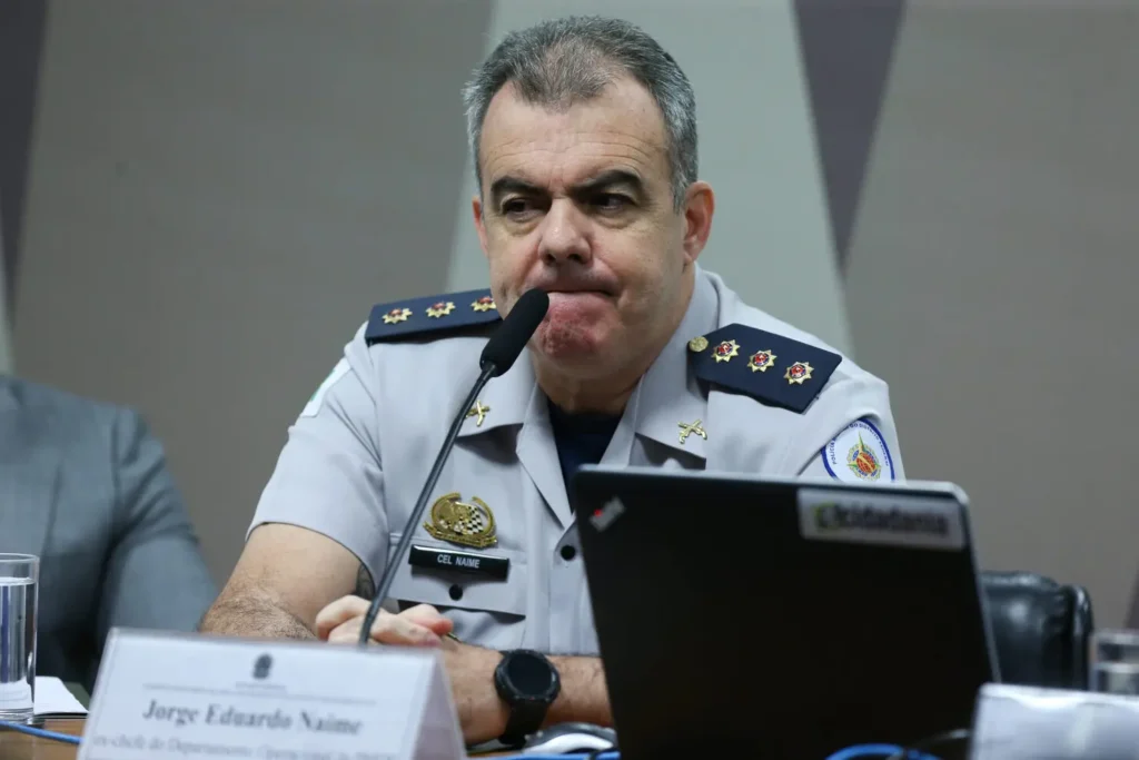 Brasília (DF) 26/06/2023 Ex-chefe do Departamento Operacional da Polícia Militar do Distrito Federal (PMDF), Jorge Eduardo Naime, durante depoimento a CPMI do Golpe. Foto Lula Marques/ Agência Brasil.