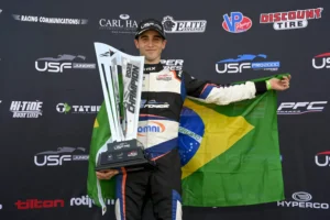 #19 Nicolas Giaffone,  DEForce Racing, OMNI, DEForce Racing, season champion, trophy, flag