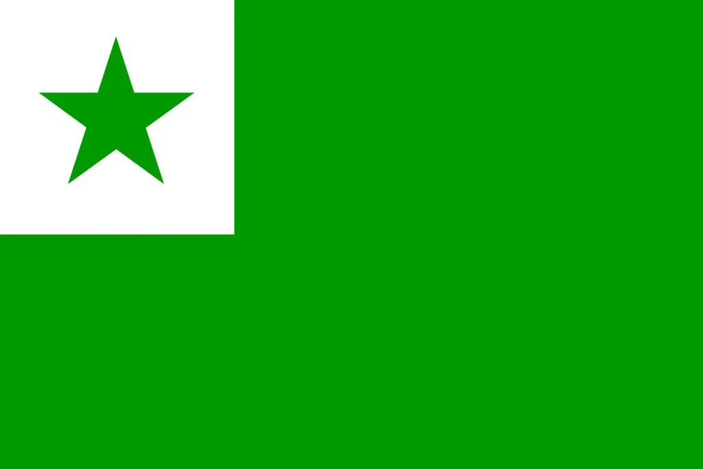 Bandeira do esperanto: o verde significa esperança; o branco, neutralidade; e a estrela de cinco pontas, os continentes. | Foto: reprodução