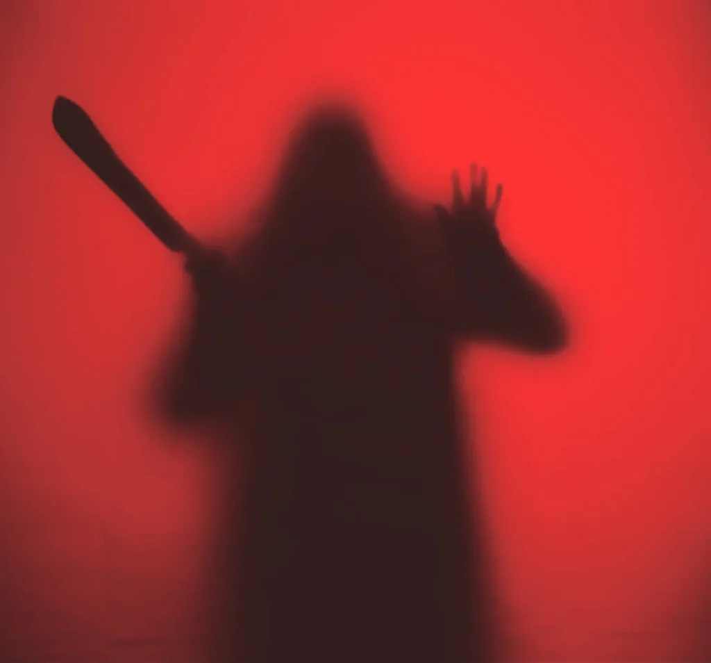 Halloween, horror, machete, red silhouette