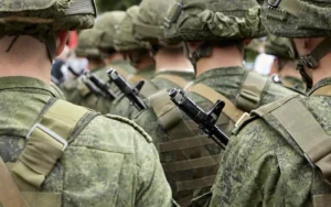 Army parade - a march of soldiers in uniform. Servicemen of the Republic of Belarus in the ranks.
