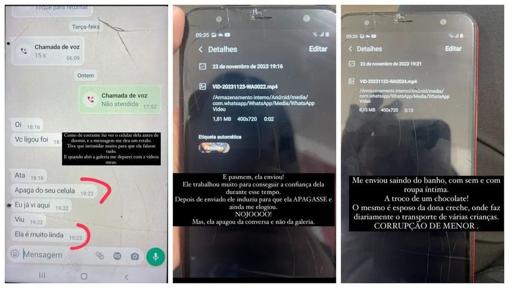 Mãe da criança descobriu sobre suspeito enquanto fazia verificação de rotina no celular da filha | Foto: Reprodução