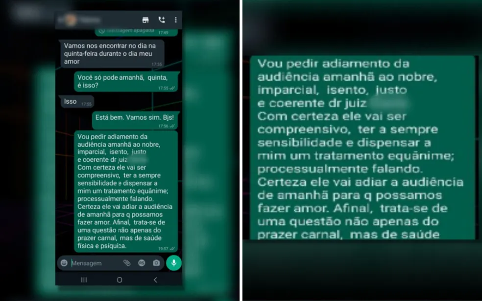Advogado anexou print’s de uma conversa com uma mulher com quem marcou encontro para pedir o adiamento da sessão, em Goiânia. | Foto: Reproduçao