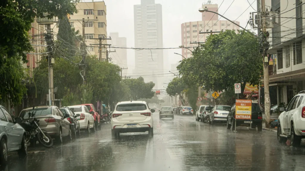 Chuva foi registrada no Setor Central de Goiânia nesta segunda-feira | Foto: Leandro Braz/O Hoje