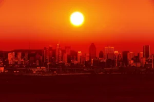 Conceptual image of a city hit by extreme heatwave