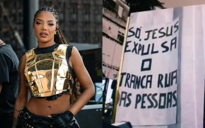 A cantora foi acusada de intolerância religiosa ao mostrar um cartaz com a frase "Só Jesus expulsa o Tranca Rua das pessoas" em seu show | Foto: Reprodução/Coachella