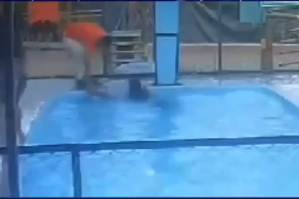 O ato de desespero foi interrompido por funcionários do clube, que resgataram a criança da água | Foto: Reprodução