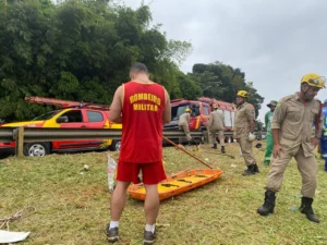 Ao chegarem no local, os bombeiros depararam-se com um corpo boiando no rio, embaixo da ponte da Avenida Leste Oeste | Foto: CBMGO