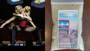 "Esse é um item único da Celebration Tour da Madonna no Rio de Janeiro", afirma o texto | Foto: Reprodução/eBay