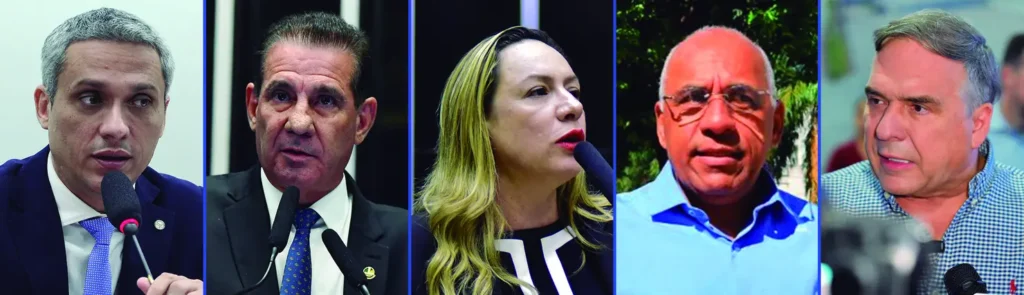 A menos de quatro meses das eleições, os pré-candidatos Gayer, Vanderlan e Adriana aparecem na frente, com Cruz na quarta posição | Fotos:  Vinicius Loures/Câmara dos Deputados; Roque de Sá/Agência Senado; Zeca Ribeiro/Câmara dos Deputados; Jackson Rodrigues; Divulgação
