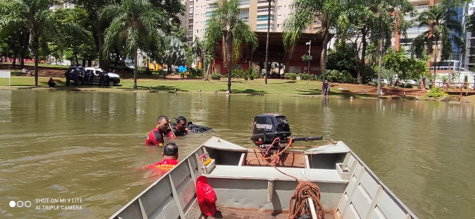 Escultura de 13 toneladas que caiu no lago do Parque Flamboyant em Goiânia é resgatada