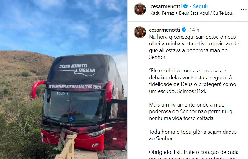 César Menotti sofre acidente em Minas Gerais