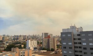 Nuvem de fumaça toma conta do céu de Goiânia nesta segunda-feira