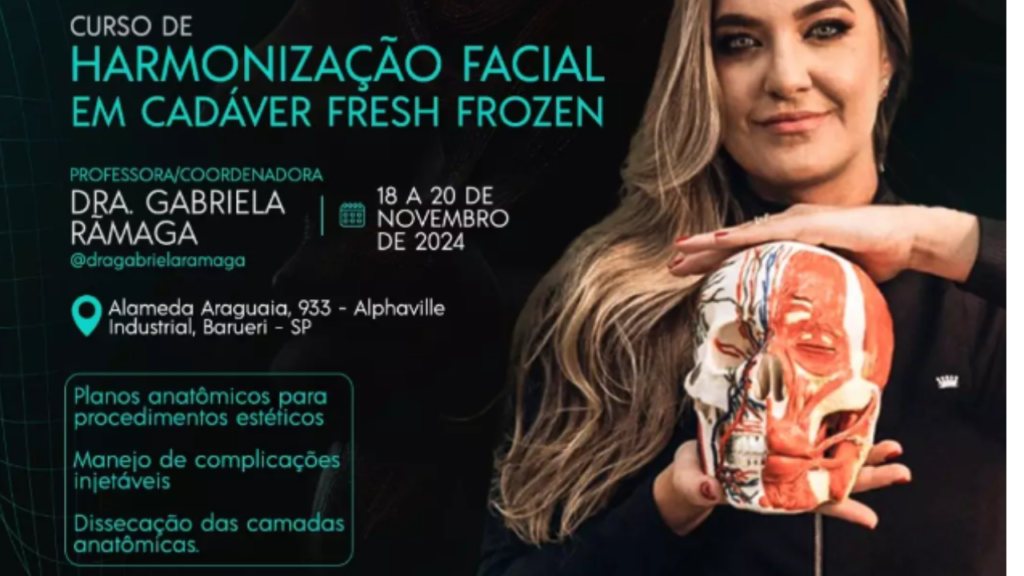 Anúncio de curso de anatomia em cadáver para harmonização facial./ Foto: Divulgação