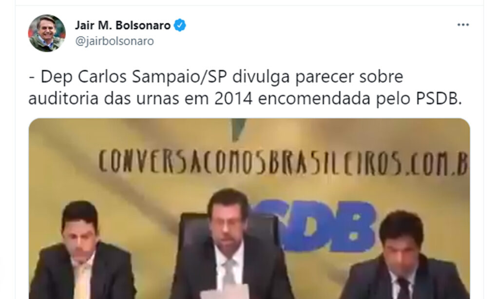 Bolsonaro volta a contestar sistema de votos e publica vídeo do PSDB de 2015