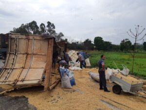 Motorista de 62 anos morre após carreta com grãos tomar na BR-153