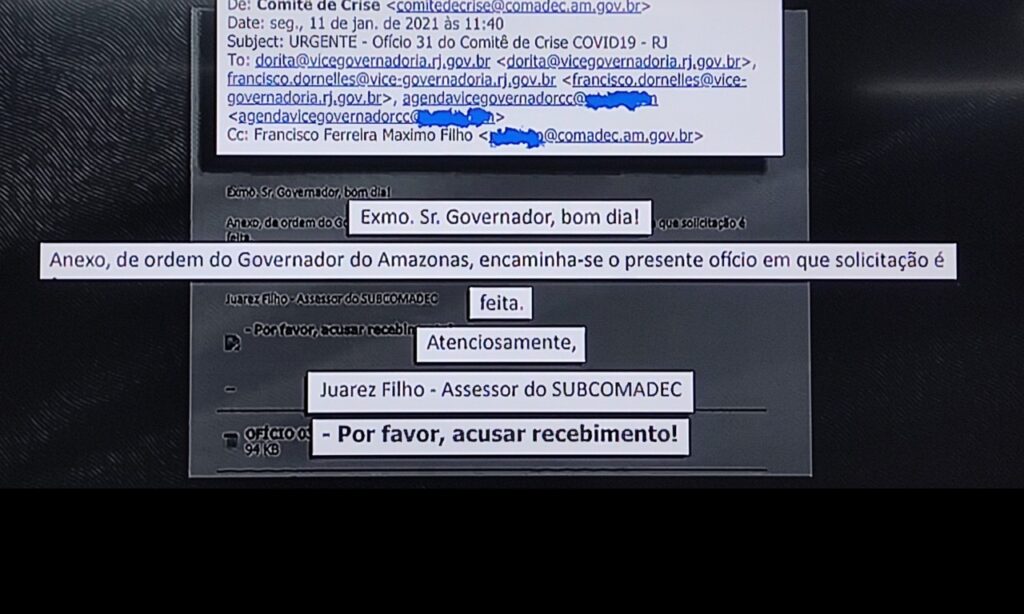 Pedido de ajuda do governo do Amazonas foi para e-mail errado de gestores do RJ