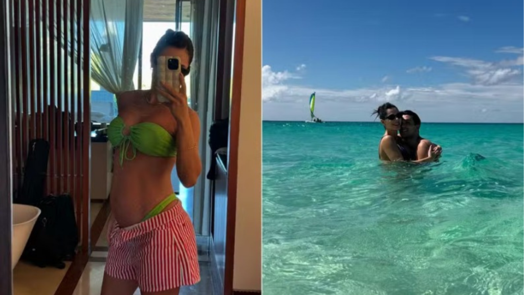 Jade Magalhães mostra barriga de grávida em viagem com Luan Santana