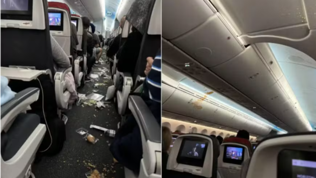 Turbulência em voo deixa comida ficou espalhada no teto e no chão — Foto: Reddit/HefetzHashud