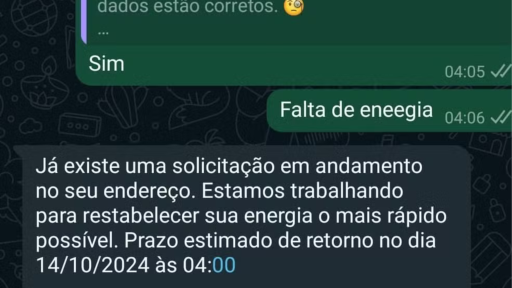 Comunicado da Enel enviado a clientes neste sábado Foto: Divulgação