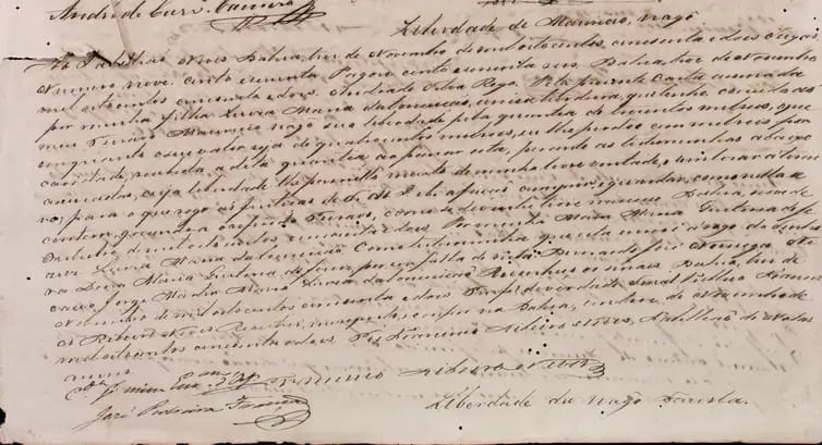 Carta de alforria de Maurício, escravizado por Maria Quitéria de Jesus. Foto: Arquivo Público do Estado da Bahia/Divulgação