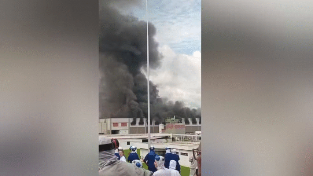 Incêndio de grandes proporções atinge fábrica da BRF em Uberlândia Foto: Divulgação