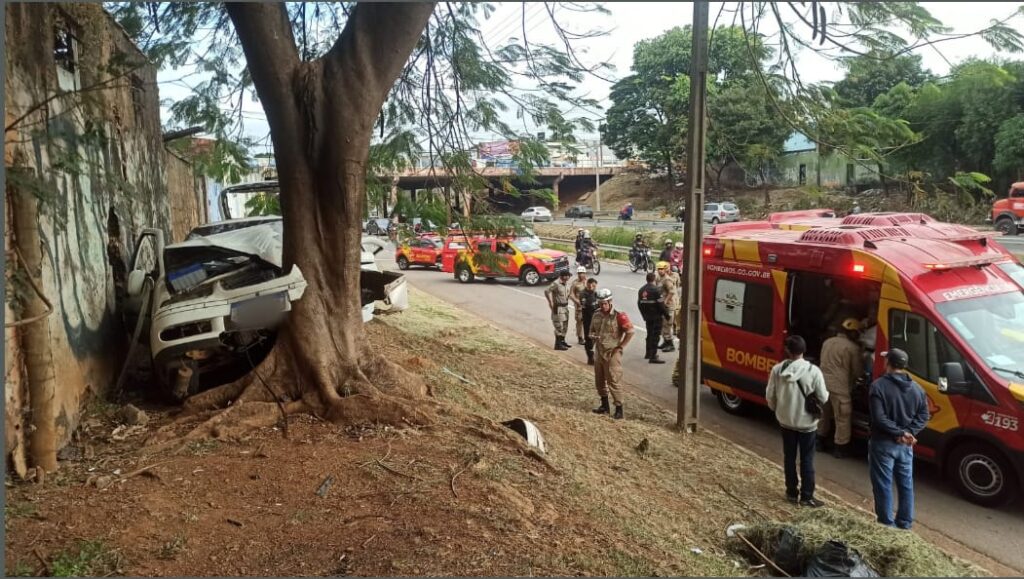 Veículo saiu da pista e bateu contra uma árvore. Duas mulheres, uma adolescente e uma criança foram levadas ao HUGO