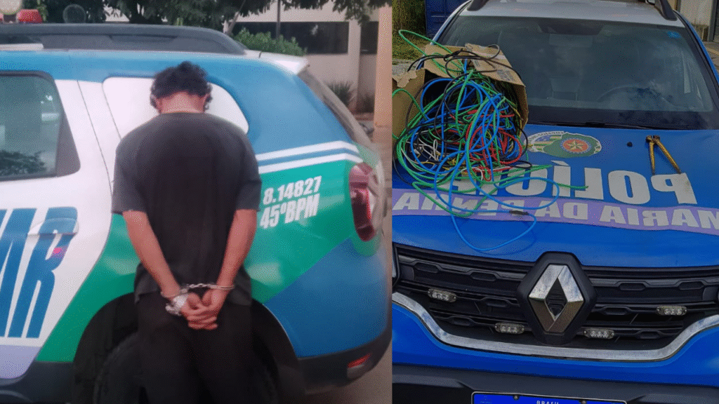 Homem é preso por furto de fios de cobre em Aparecida de Goiânia Foto: Divulgação/PM