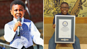 split image youngest motivational speaker speaking holding certificate