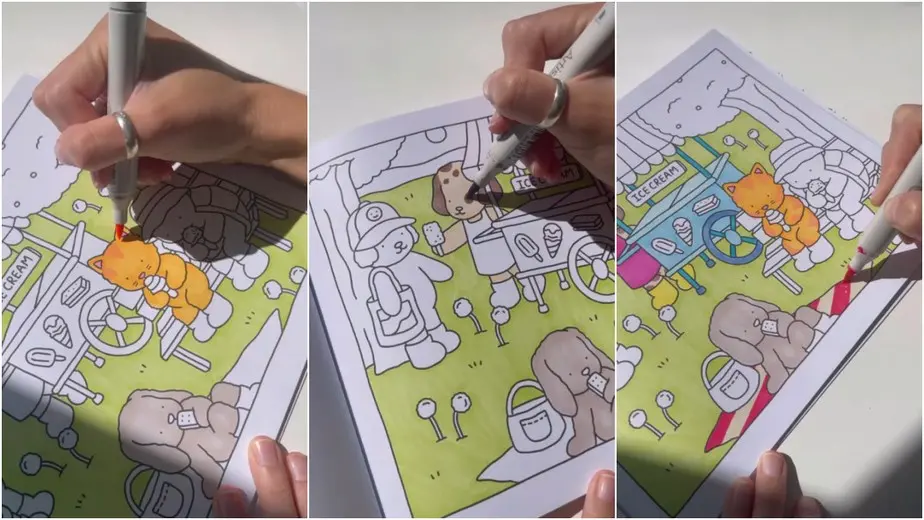 Livros de colorir da série Bobbie Goods viralizaram no TikTok e se tornaram símbolo de autocuidado e nostalgia visual entre jovens brasileiros. Foto: TIKTOK