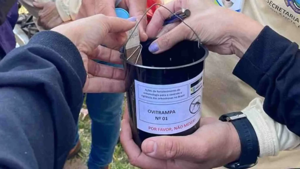As ovitrampas são dispositivos simples, compostos por um recipiente com água e uma palheta de madeira tratada com substância atrativa para as fêmeas do mosquito, que depositam seus ovos na palheta. |Foto: Arquivo SMS